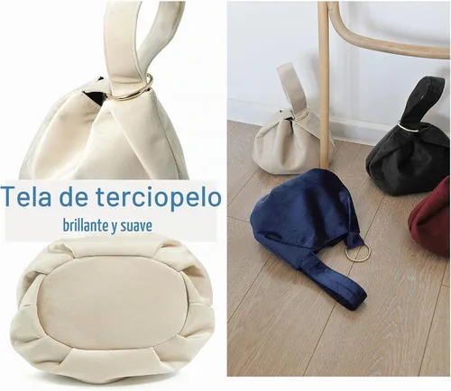 Vista 5 de Bolso de mano pequeño de terciopelo con asa superior para mujer Beige