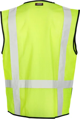Vista 4 de Kishigo Unisex High Visibility Reflective Black Bottom Mesh Vest 1509, Zipper Closure, Polyester, ANSI 107 Type R/Class 2