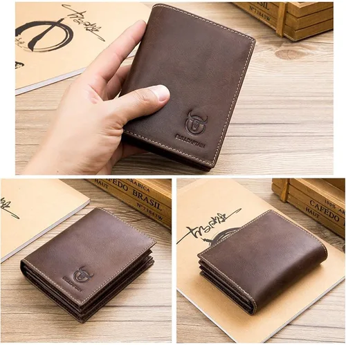 Vista 3 de BULLCAPTAIN Cartera de cuero genuino para hombres con bloqueo RFID billeteras de identificación con ventana de crédito titular de la tarjeta