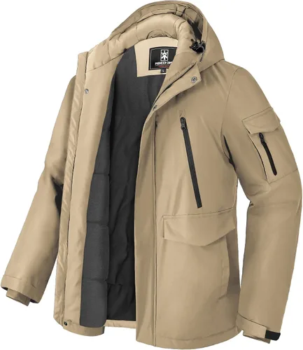 Vista 10 de Pioneer Camp Abrigo de invierno para hombre, impermeable, con forro polar, chaqueta de invierno cálida con 9 bolsillos, aislada, resistente al