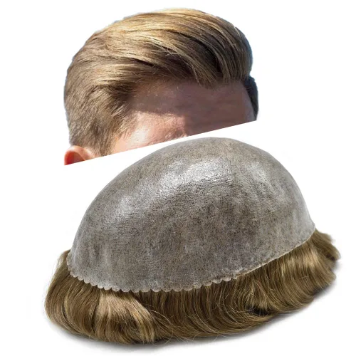 Vista 109 de Toupee para hombre 100% cabello humano real tupé para hombres 0.004 in piel de poliuretano para hombre, sistema de reemplazo de piezas de pelo