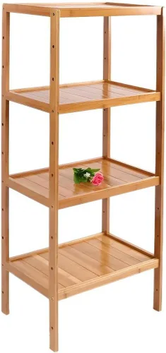 Vista 17 de Estante de almacenamiento de madera maciza con estantes ajustables, estante de almacenamiento de bambú de varios niveles para cocina, sala de estar