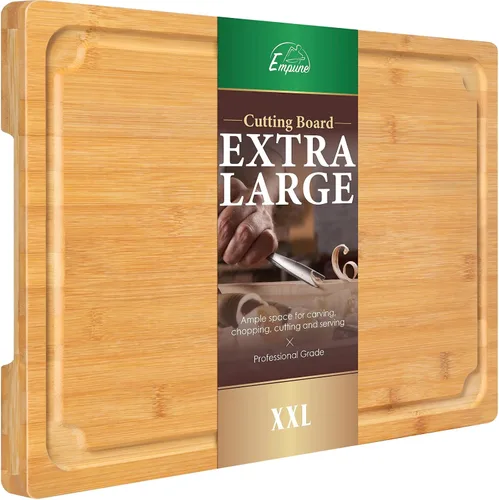 Vista 14 de Tabla de cortar extragrande, tablas de cortar de bambú de 16 pulgadas para cocina con ranura para jugo y asas, tabla de cortar de cocina para tabla
