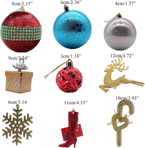 Vista 2 de Bolas de Navidad adornos de 60 a 70 unidades para árbol de Navidad, surtido de bolas de Navidad inastillables, juego de adornos de bolas de Navidad