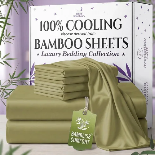 Vista 21 de SLEEP SANCTUARY - Juego de sábanas 100% viscosa derivada de bambú tamaño individual 4 piezas – Sábanas de lujo BamBliss de enfriamiento
