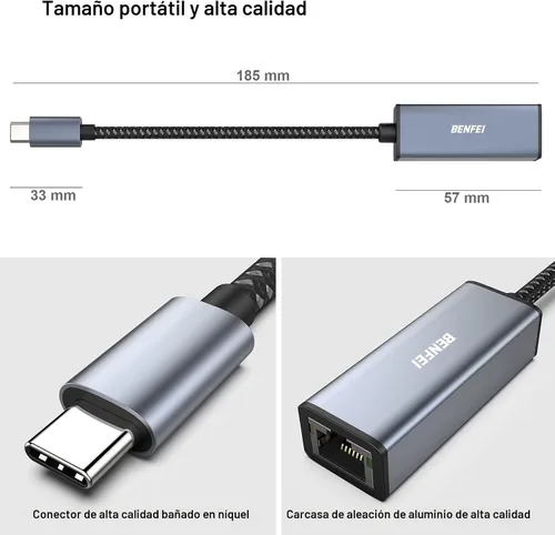 Vista 6 de BENFEI Adaptador USB-C a Ethernet, Adaptador de Red LAN Gigabit Ethernet de USB Tipo-C (Thunderbolt 3/4) a RJ45 Compatible con iPhone 15 Pro/Max