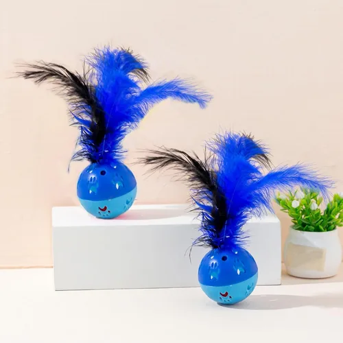 Vista 5 de BeeSpring Pelotas interactivas para gatos de juguete con campana fuerte en el interior (2 unidades, azul)