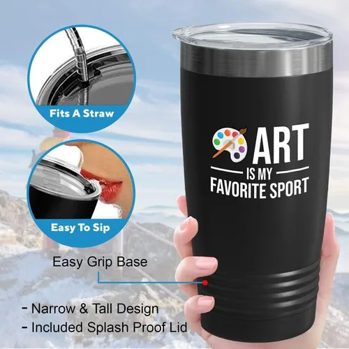 Vista 4 de Art Gift Black Edition Vaso 20oz - El arte es mi deporte favorito - Pintores escultura Artistas artesanía arte Regalos expertise paleta ingenio