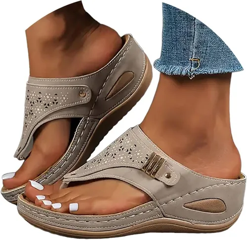Vista 27 de Sandalias ortopédicas con soporte de arco, sandalias planas para exteriores, estilo bohemio, para caminar, cómodas, elegantes, informales