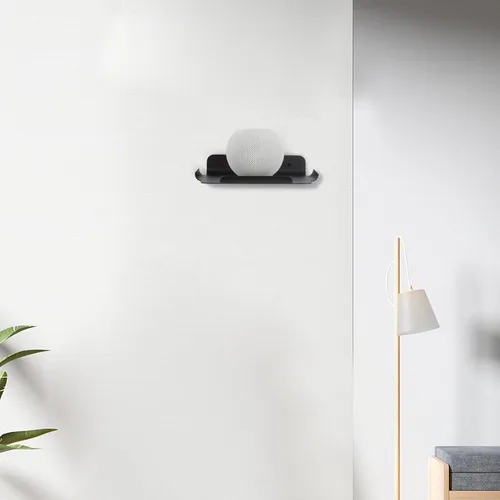 Vista 2 de Estantes flotantes de 8 x 6.4 pulgadas, estante de pared de metal para almacenamiento de pared, para hogar inteligente, altavoces, enrutador de Negro
