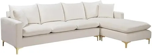 Vista 7 de Home Square Juego de 2 piezas con silla de terciopelo y seccional reversible en color crema