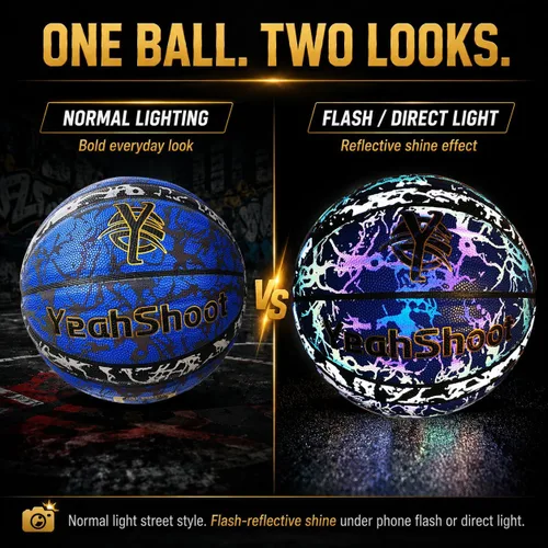 Vista 2 de Baloncesto brillante – Pelota iluminada para niños y jóvenes, holográfica reflectante y que brilla en la oscuridad, duradera y elegante para todas