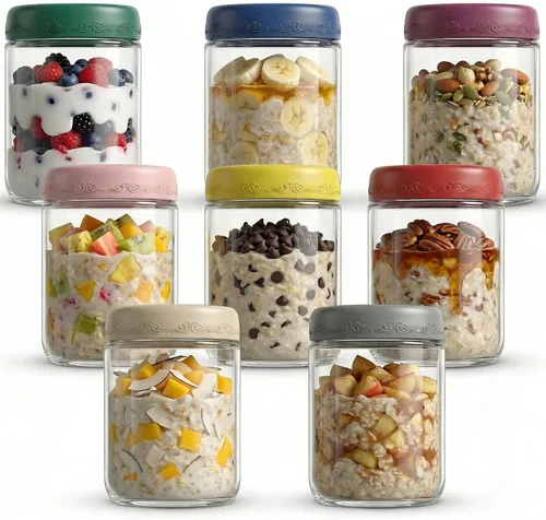 Vista 19 de Paquete de 4 de 10 OZ, Frascos para Avena Nocturna con Tapas, Recipientes de Vidrio para Preparación de Comidas, Frascos Mason Herméticos