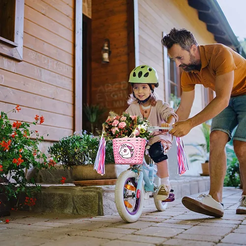 Vista 7 de Cesta de bicicleta para niñas, cesta de bicicleta para manillar con campana, serpentinas, calcomanías, gafas de sol para montar, accesorios