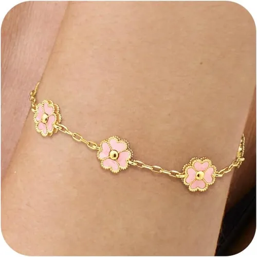 Vista 9 de NECOCY Pulsera de trébol para mujer, moderna chapada en oro de 18 quilates, cuatro hojas, juego de pulseras de flores de la suerte, ajustables