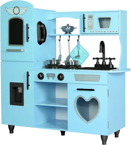Vista 9 de TaoHFE Juego de Cocina de Juguete, Juego de Cocina Azul para Niños de 4 a 8 Años, Juego de Cocina para Niñas y Niños, Juego de Cocina de Madera