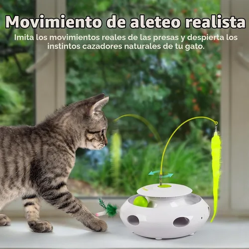 Vista 5 de ALL FOR PAWS Juguete interactivo 3 en 1 para gatos con bolas rodantes, juguete de plumas Whack-a-Mole, juguetes giratorios automáticos para gatitos