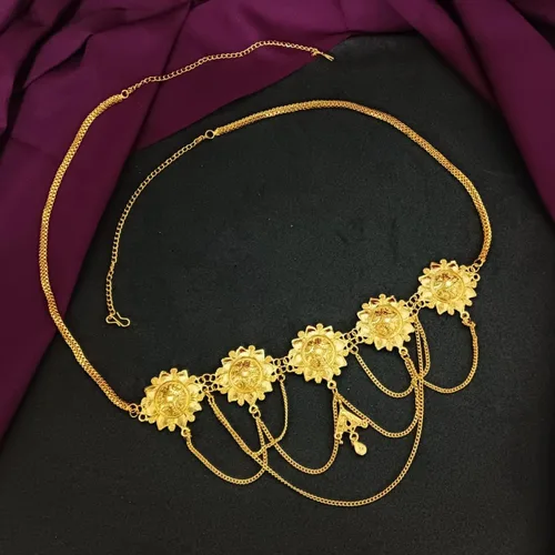Vista 2 de Efulgenz Gold Tone Indian Jewelry for Women Dubai Style Kamarbandh Indian Gold Tone Big Flower Pendant Multilayer Chain with Leaf Kamarbandh Belly