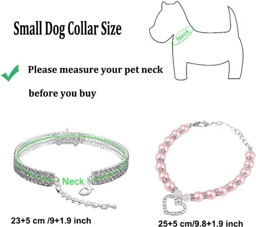 Vista 2 de Juego de Collar y Correa de Perro con Diamantes de Imitación y Perlas, Ajustable, Perros/Gatos Pequeños, Hembra, Elegante, Perla