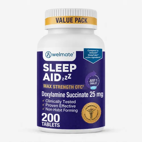 Vista 7 de WELMATE - Ayuda para dormir nocturno - Succinato de doxilamina 25 mg - para adultos y niños mayores de 12 años - 100 tabletas