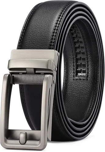Vista 14 de SENDEFN Cinturón de vestir casual de cuero para hombre de 1 3/8 pulgadas con hebilla de clic ajustable automática con caja de regalo A-negro-71gs