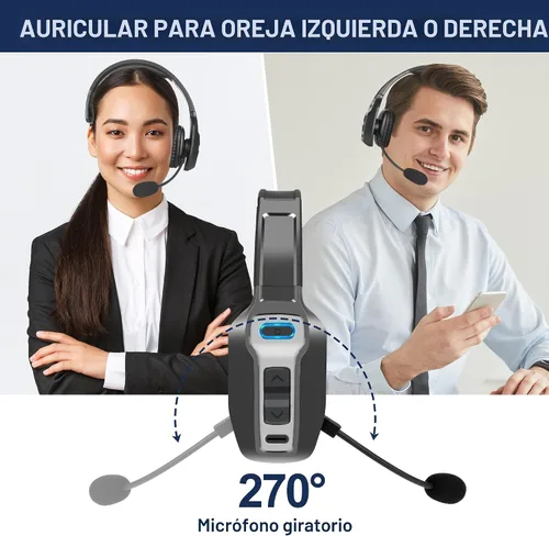 Vista 3 de Sarevile Auriculares Bluetooth Trucker, V5.2 inalámbricos con micrófono mejorado con cancelación de ruido AI, auriculares Bluetooth con silencio