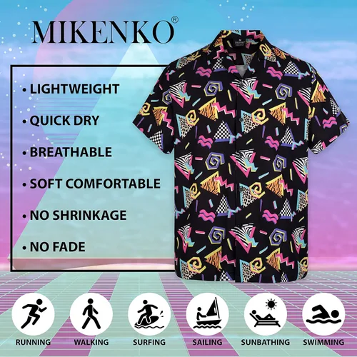Vista 6 de MIKENKO Camisa hawaiana retro de los años 80 y 90 para hombre, divertida camisa con botones, camisas grandes y altas de manga corta con botones