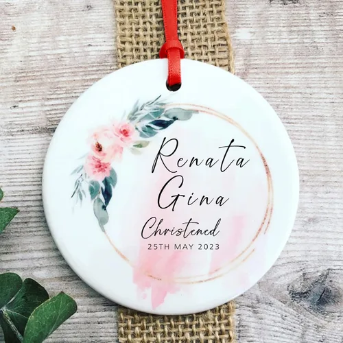 Vista 12 de Recuerdos personalizados de adorno de Navidad para bebé, regalos de bebé que llegan, adornos de cerámica para árbol de Navidad, adornos de primera