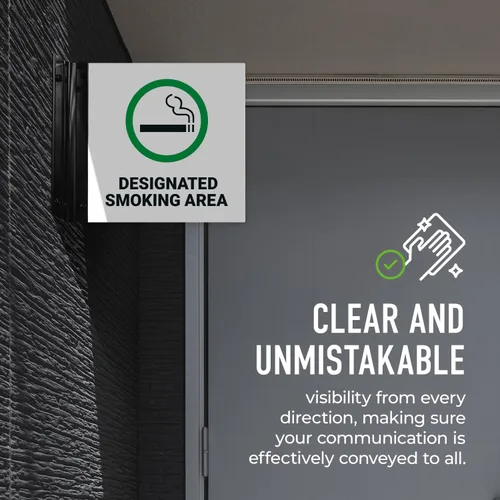 Vista 4 de Señal designada para proyectar área de fumar, doble cara, 6 x 6 pulgadas, ACM, con accesorio negro satinado, fabricado en Estados Unidos 6x6