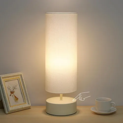 Vista 7 de Lámpara táctil de noche, lámpara de mesa de control táctil de 3 vías Sombra gris con base plateada