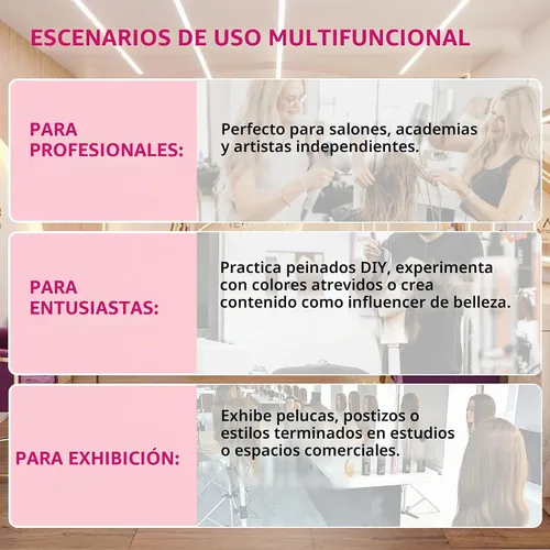 Vista 6 de Cabeza de maniquí con cabello humano para cosmetología - Cabeza de muñeca con 80% cabello humano para práctica de peinado, cabeza de práctica