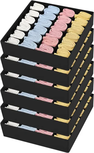 Vista 22 de Joyoldelf Organizador de cajones para calcetines, organizador de ropa interior, organizador de 16 celdas de tela, cajas de almacenamiento para Beige