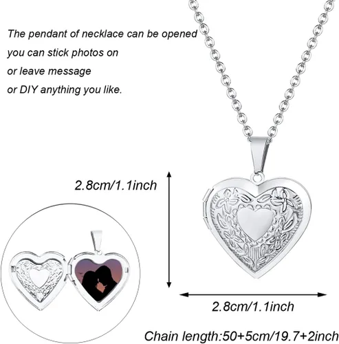Vista 2 de 2 Pcs Locket Necklace that Holds Pictures Stainless Steel Locket Pendant Necklace Memory Photo Pendant Necklace for Women Girls