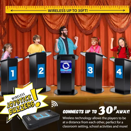 Vista 5 de Teacher's Choice Sistema de Botón de Buzzer de Juego para 4 Jugadores con Luz Inalámbrica Muestra al Jugador Ganador Sonidos Fuertes y Únicos