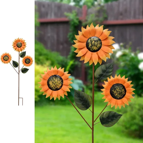 Vista 14 de Estacas de jardín de flores, letrero de metal para patio, estaca decorativa de plantas de girasol, arte de césped, decoración de patio, adornos