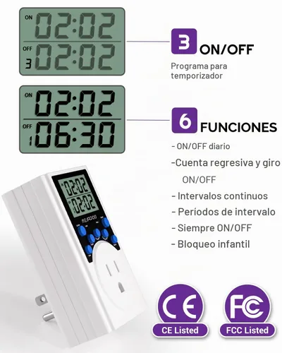 Vista 2 de Nearpow - Tomacorriente con temporizador, multifuncional, ciclo programable, temporizador digital para enchufar con salida de 3 clavijas, toma