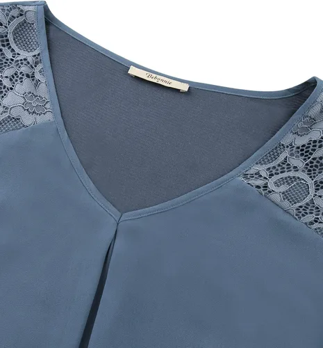 Vista 5 de Bebonnie Blusas de encaje de gasa con cuello en V y manga 34 enrollables para mujer