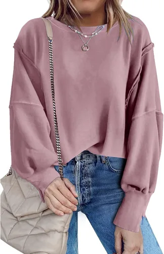 Vista 2 de Blusas y camisas con botones, sudadera de gran tamaño con cuello redondo y color liso, con abertura lateral, manga larga