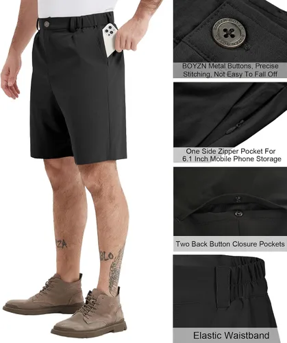 Vista 4 de Boyzn Pantalones cortos de golf con entrepierna de 9 pulgadas para hombre, pantalones cortos de vestir casuales para el trabajo, pantalones cortos