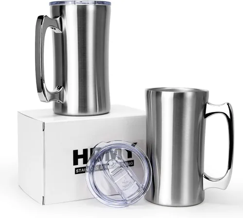 Vista 8 de Tazas de acero inoxidable de doble pared de 20 onzas, taza de metal para café, té y vino, tazas aisladas con asas que mantienen las bebidas frías