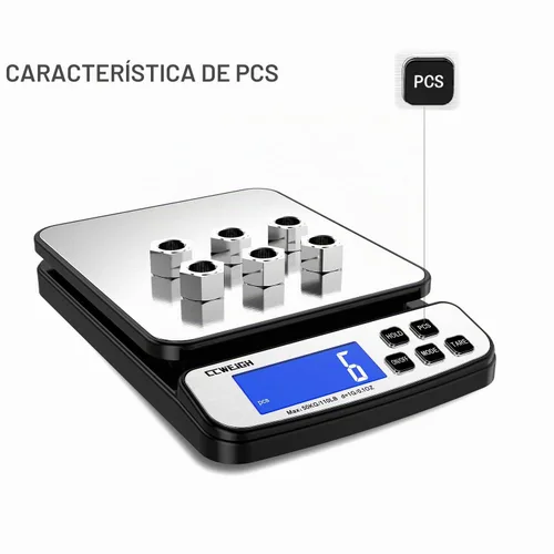 Vista 5 de Báscula digital de envío de 110 libras x 0.1 onzas con función de mantenimiento/contaje/tara, plataforma de acero inoxidable, pequeña báscula