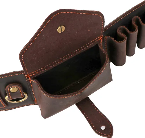 Vista 5 de TOURBON - Cinturón ajustable para munición con 2 bolsas 25 Individual Leather Cartridge Loops, 2.95" Wide Bandolier, Fit 38–46" Waist, 3 Metal