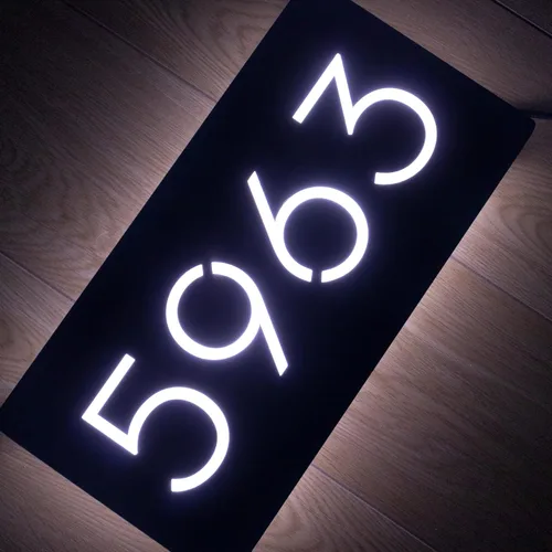 Vista 8 de Números de casa LED de 12V para casa, retroiluminación de calle, números de casa modernos personalizados, señal de dirección iluminada, placa de Luz