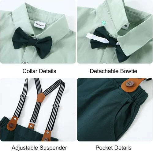 Vista 5 de SOLOYEE Conjunto de ropa formal para bebé, conjunto de ropa formal de manga corta y corbatín para niño