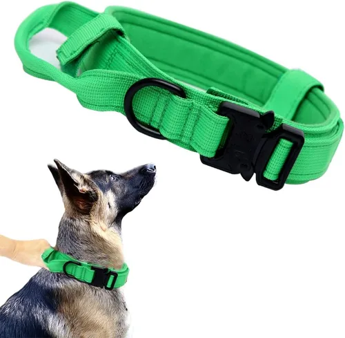 Vista 46 de Collar táctico para perro, ajustable, militar, de nailon, con asa de control y hebilla de metal resistente para perros medianos y grandes (negro, S)