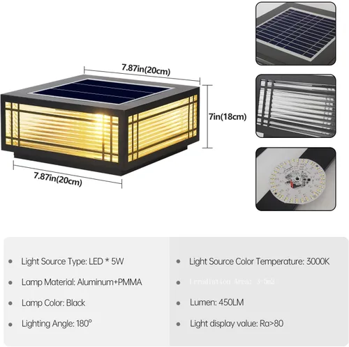 Vista 7 de SLAWA Lámpara de poste solar para poste exterior, con tapas de columna de energía solar LED, lámparas de aluminio impermeable para valla de vidrio