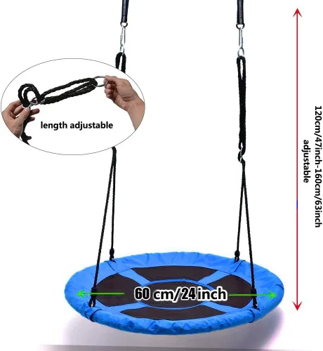 Vista 2 de Juego de asiento de columpio de árbol colgante de cuerda gigante con diseño de nido de disco, resistente, fácil de instalar, para niños y adultos