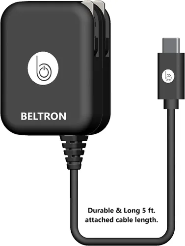 Vista 2 de BELTRON Turbo Fast - Cargador de pared USB tipo C 5 V/3 AMP 45 W con cable integrado, compatible con iPhone 17/iPhone 16 Series, Galaxy S24/S25/S26