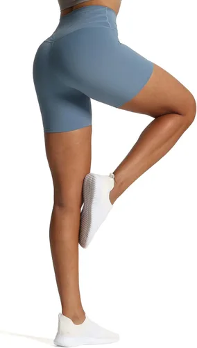 Vista 4 de Aoxjox Trinity - Pantalones cortos de ciclismo para mujer, cintura cruzada, cintura cruzada, cintura alta, ejercicio, atletismo, gimnasio, correr
