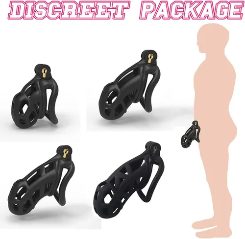 Vista 2 de Chastity Cage - Jaula de castidad para adultos, juguetes sexuales para adultos con 5 anillos activos, dispositivos de castidad para pene